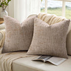 Textured Chenille Throw Pillow Covers 18X18 Set of 2 Oatmeal | Fall Modern Farmhouse Soft Cozy Slubby Couch Pillow Cases Boho Decorative Pillow Cases for Bed Sofa Living Room Home Decor