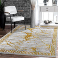 Area Rugs Marble 2X7 Cream Gold Carpet Modern Abstract Rug Living Room Dining Bedroom Rug