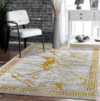 Area Rugs Marble 2X7 Cream Gold Carpet Modern Abstract Rug Living Room Dining Bedroom Rug