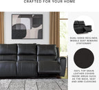 Signature Design by Ashley Glassmere 3-Seat Leather Reclining Sofa, Black | 100% Top Grain Leather Contact Areas, Matching Faux Leather Sides, 3-Seat Sofa Design, Contemporary Living Room Style