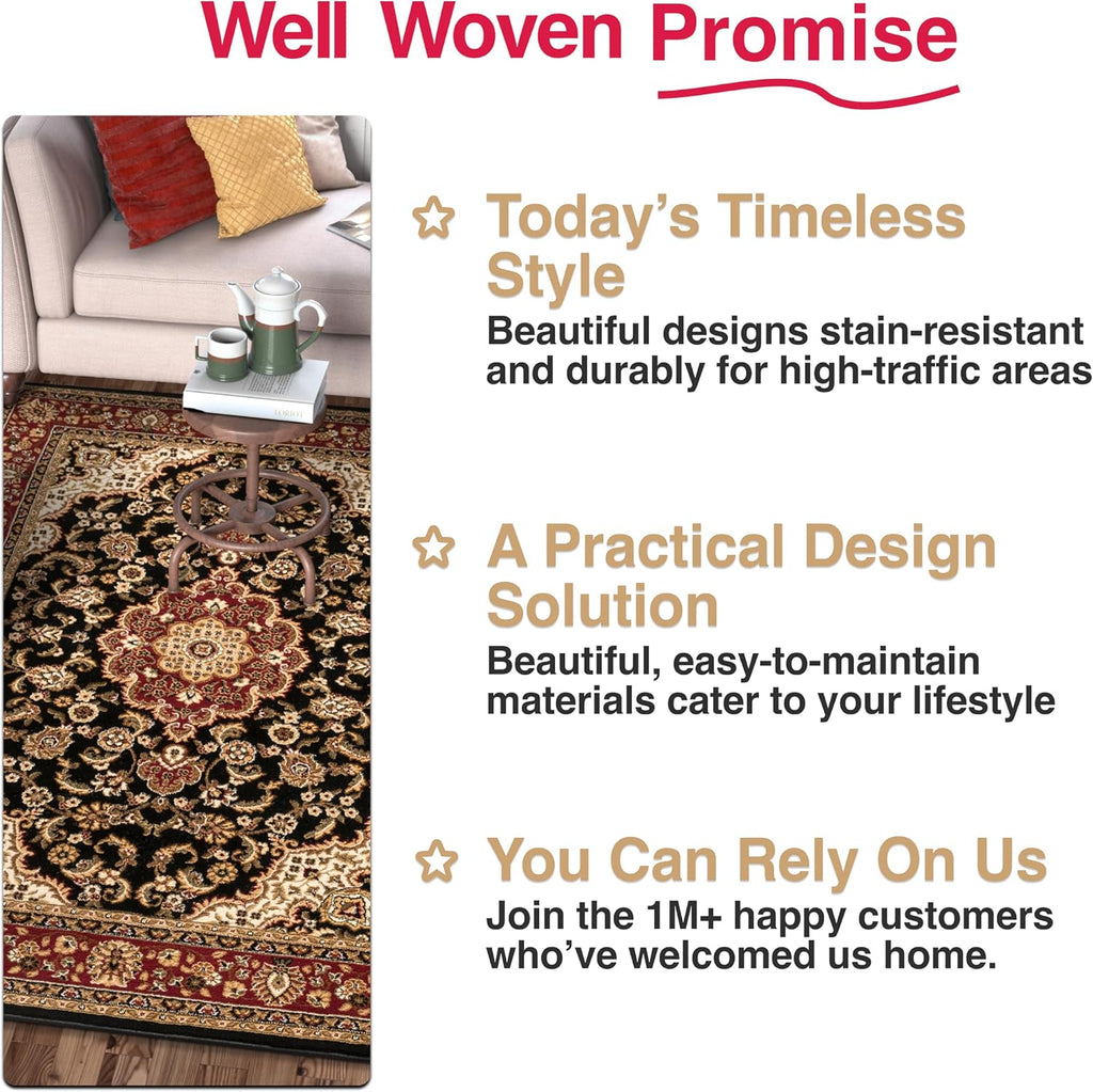 Barclay Collection Medallion Kashan Black 2X7 Runner Rug - for Hallways, Kitchens, and Entryways