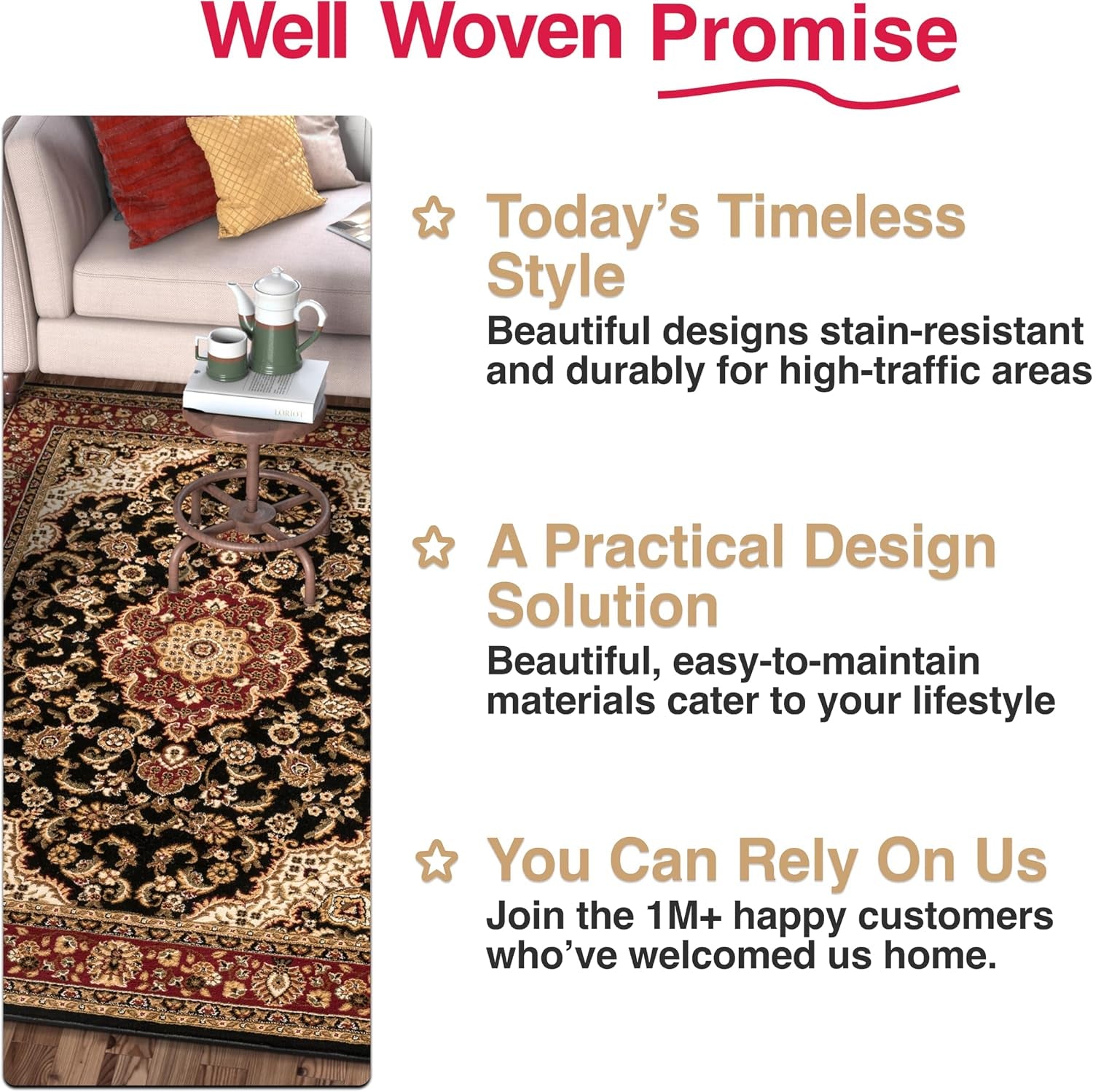 Barclay Collection Medallion Kashan Black 2X7 Runner Rug - for Hallways, Kitchens, and Entryways
