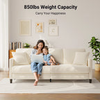 83" Comfortable Upholstered Sofa, 3 Seater Couch for Living Room,  Big Loveseat with Extra Deep Seats , 2 Pillows, Beige White