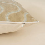 Beige Square Throw Pillow Cover Wavy Velvet Cushion Cover Modern Zippered Pillowcase for Sofa Couch Bedroom Living Room Chair, 18 X 18 Inch