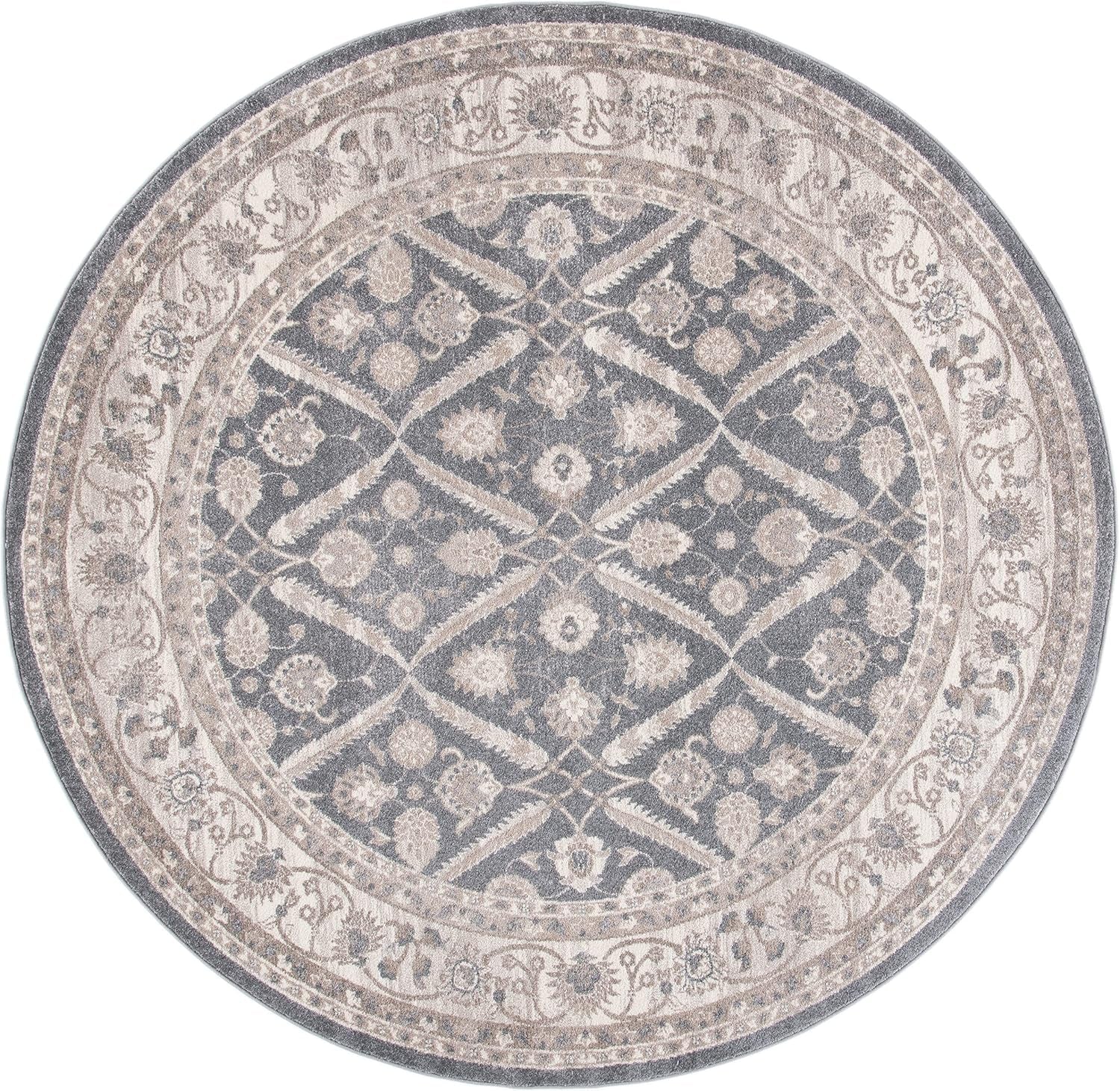 SAFAVIEH Sofia Collection 6'7" round Dark Grey/Beige SOF378F Vintage Oriental Distressed Non-Shedding Entryway Foyer Living Room Bedroom Kitchen Area Rug