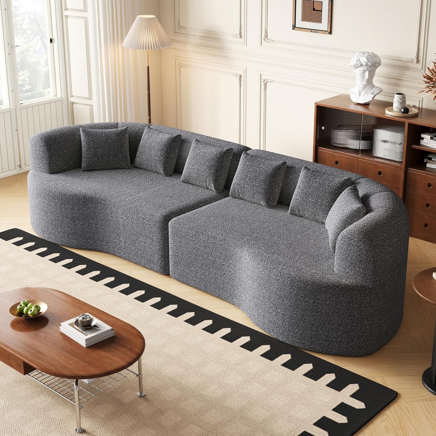 106.3" Curved Sectional Sofa, Oversized Cloud Couch with 6 Pillows, Deep Seat Sofa for Living Room, Guest, Bedroom, No Assembly Required, Gray