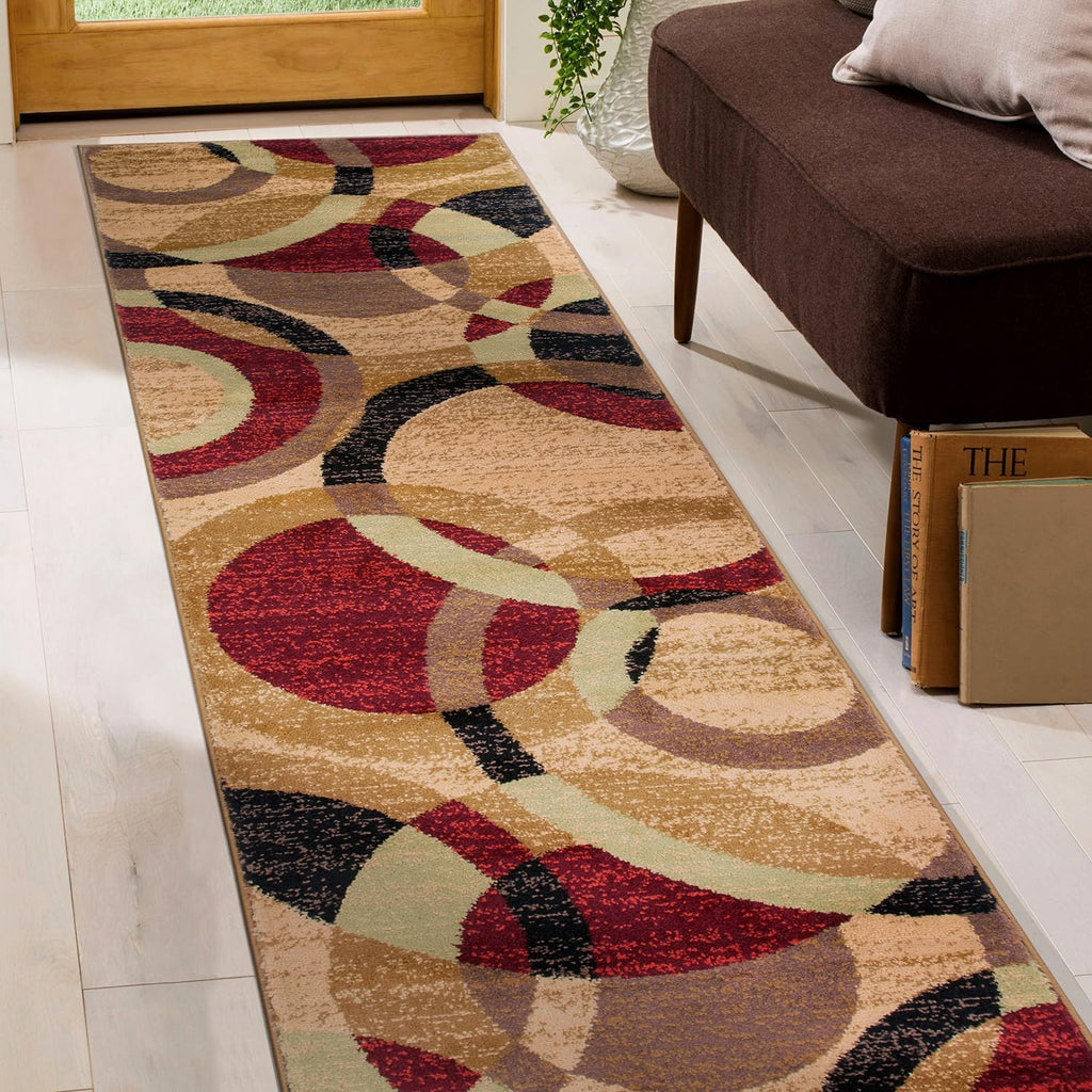 Abstract Circles Contemporary Runner Rug Multi 2' X 7'2"
