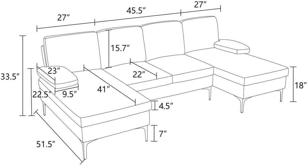Modular Sectional Sofa, U-Shaped Couch with Pillow, Comfy Cozy Corner Sofas for Modern Living Room/Bedroom/Office/Apartment, Off-Grey Flannel
