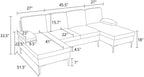 Modular Sectional Sofa, U-Shaped Couch with Pillow, Comfy Cozy Corner Sofas for Modern Living Room/Bedroom/Office/Apartment, Off-Grey Flannel