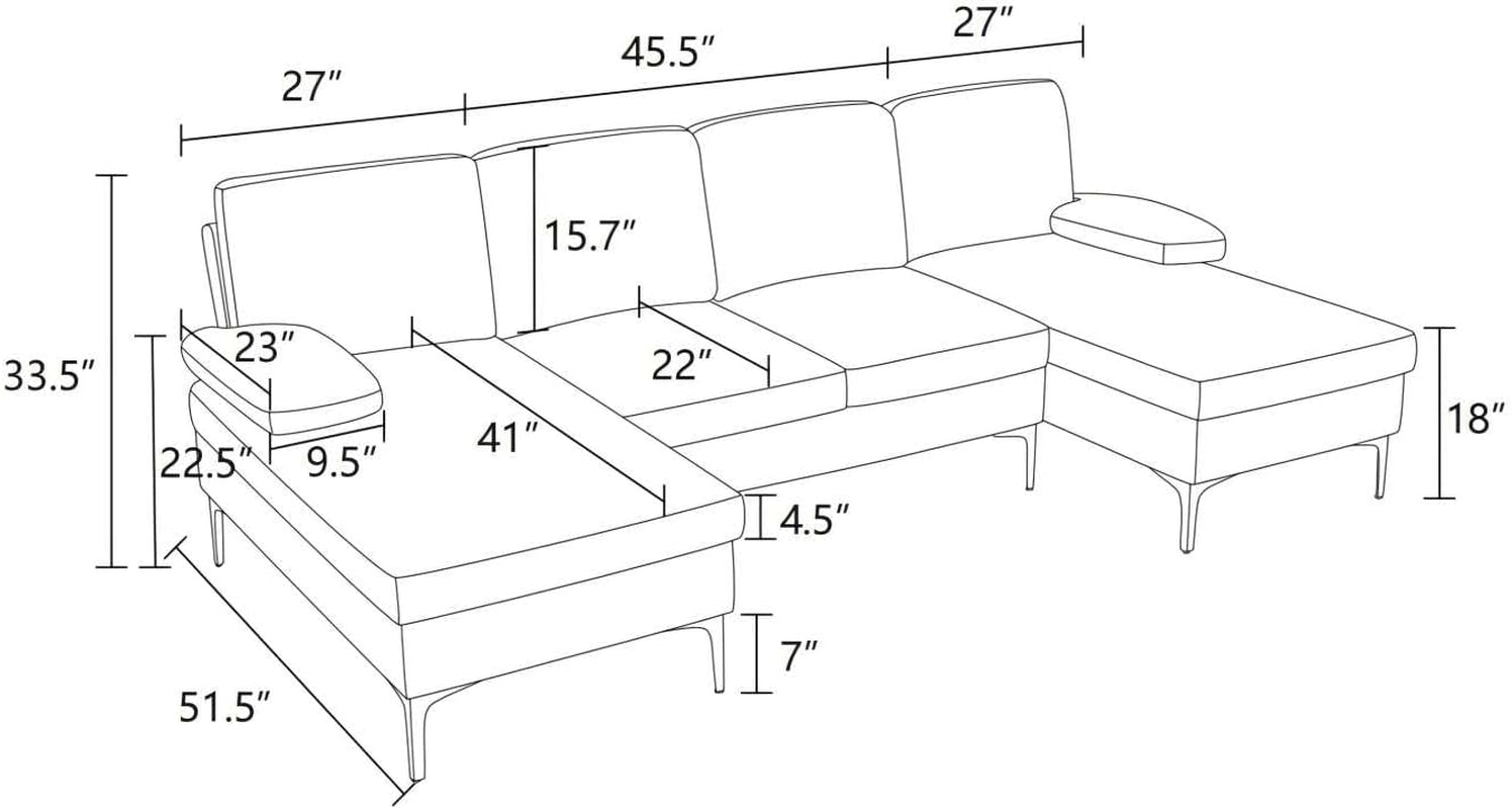 Modular Sectional Sofa, U-Shaped Couch with Pillow, Comfy Cozy Corner Sofas for Modern Living Room/Bedroom/Office/Apartment, Off-Grey Flannel