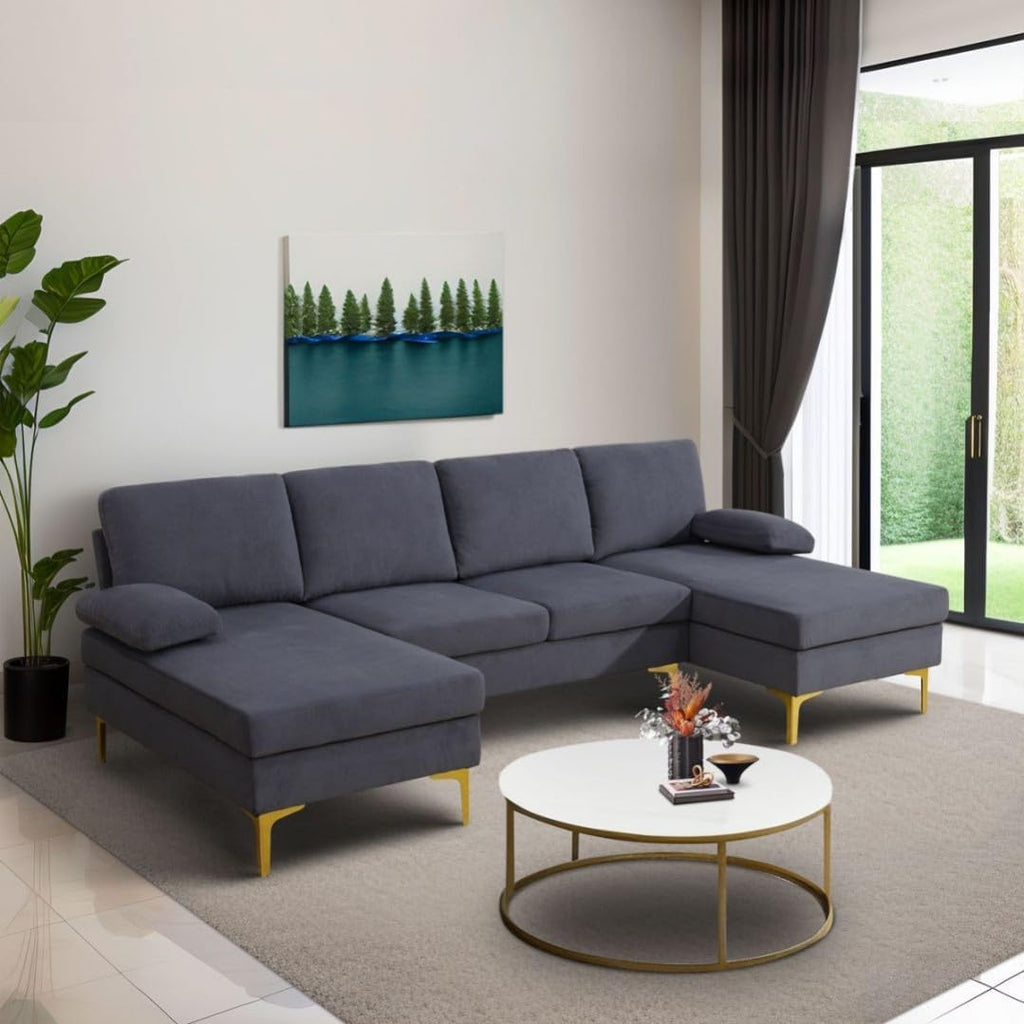 Modular Sectional Sofa, U-Shaped Couch with Pillow, Comfy Cozy Corner Sofas for Modern Living Room/Bedroom/Office/Apartment, Off-Grey Flannel