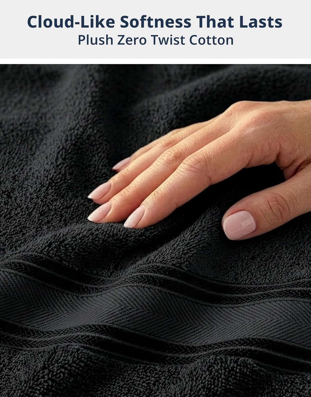 Luxury Bath Towels Set - 6 Piece Set, 100% Cotton Bathroom Towels, Zero Twist, Quick Dry Shower Towels, Absorbent Bath Towel, Super Soft, 2 Bath Towels, 2 Hand Towels, 2 Wash Cloths - Black