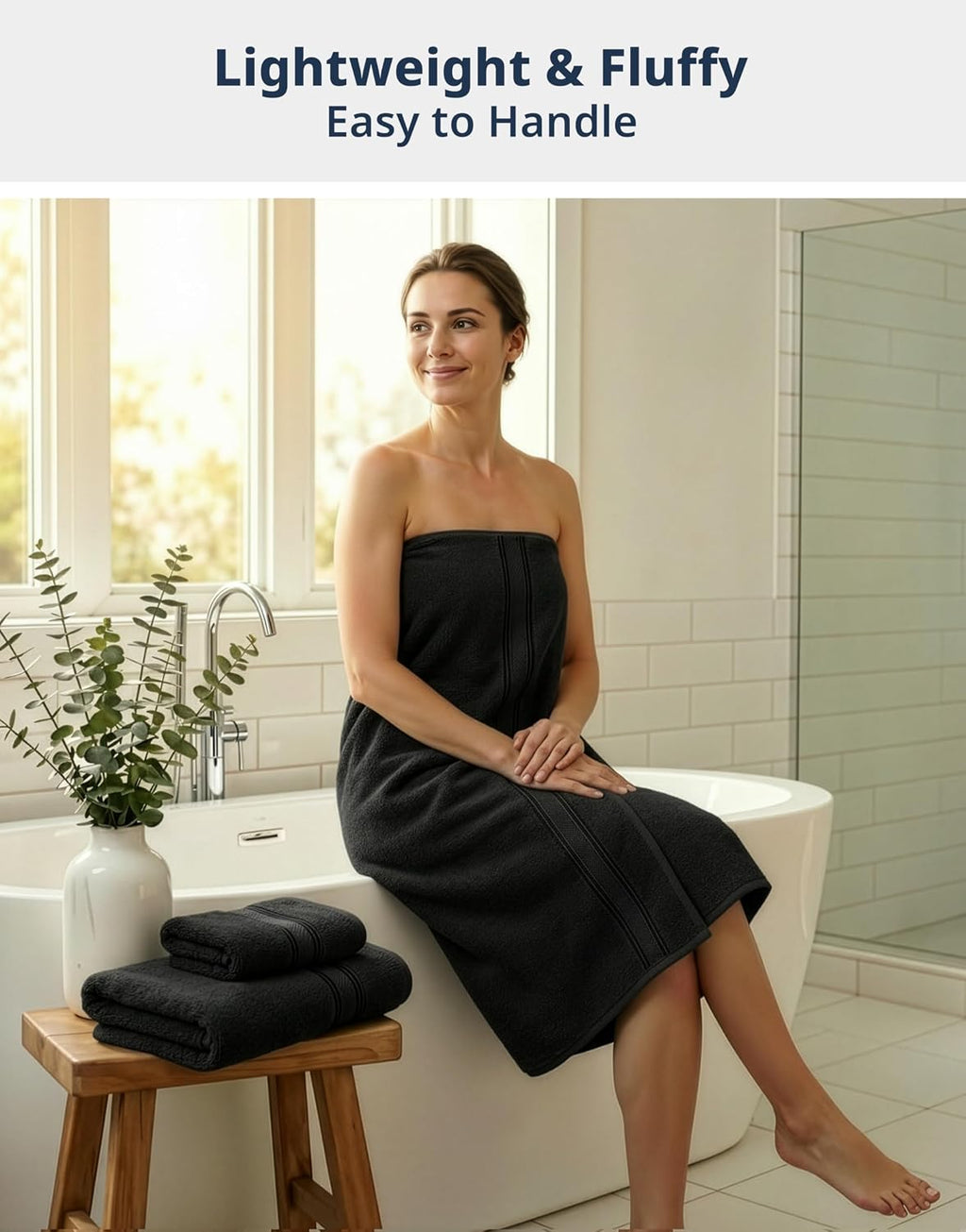Luxury Bath Towels Set - 6 Piece Set, 100% Cotton Bathroom Towels, Zero Twist, Quick Dry Shower Towels, Absorbent Bath Towel, Super Soft, 2 Bath Towels, 2 Hand Towels, 2 Wash Cloths - Black