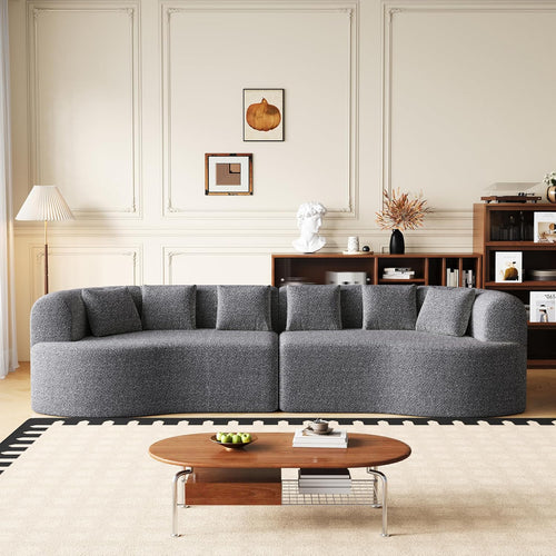 106.3" Curved Sectional Sofa, Oversized Cloud Couch with 6 Pillows, Deep Seat Sofa for Living Room, Guest, Bedroom, No Assembly Required, Gray