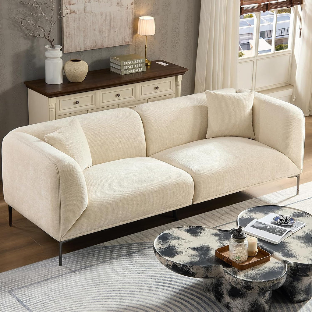 82" Modern Couch with Metal Legs, Upholstered Boucle Sofa, 3-Seater Luxury Deep Seat Sofas, Tall Minimalist Cloud Curved Sofa, Comfy Couches for Living Room Home Office Apartment, Cream