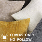 Textured Chenille Throw Pillow Covers 18X18 Set of 2 Cream White | Fall Modern Farmhouse Soft Cozy Slubby Couch Pillow Cases Boho Decorative Pillow Cases for Bed Sofa Living Room Home Decor