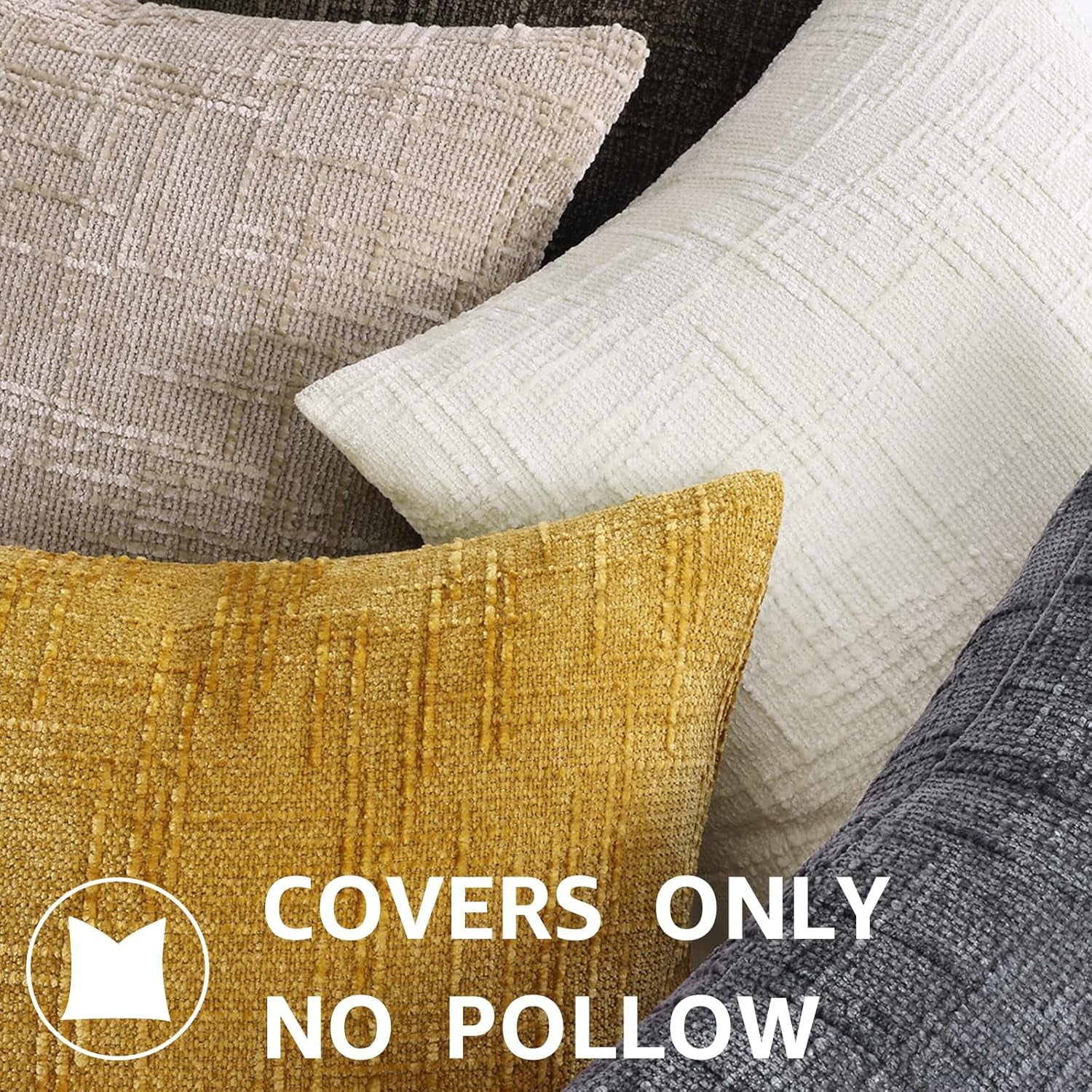 Textured Chenille Throw Pillow Covers 18X18 Set of 2 Dark Brown | Fall Modern Farmhouse Soft Cozy Slubby Couch Pillow Cases Boho Decorative Pillow Cases for Bed Sofa Living Room Home Decor