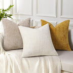 Textured Chenille Throw Pillow Covers 18X18 Set of 2 Cream White | Fall Modern Farmhouse Soft Cozy Slubby Couch Pillow Cases Boho Decorative Pillow Cases for Bed Sofa Living Room Home Decor