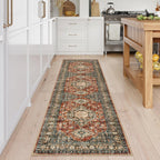 Oriental Hallway Runner Rug Non Slip, 2.5X8 Kitchen Washable Runner Soft Hallway Rug, Traditional Ultra-Thin Carpet for Bathroom Entryway ‎Laundry Room Eleanor, Brick Red