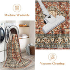 Oriental Hallway Runner Rug Non Slip, 2.5X8 Kitchen Washable Runner Soft Hallway Rug, Traditional Ultra-Thin Carpet for Bathroom Entryway ‎Laundry Room Eleanor, Brick Red