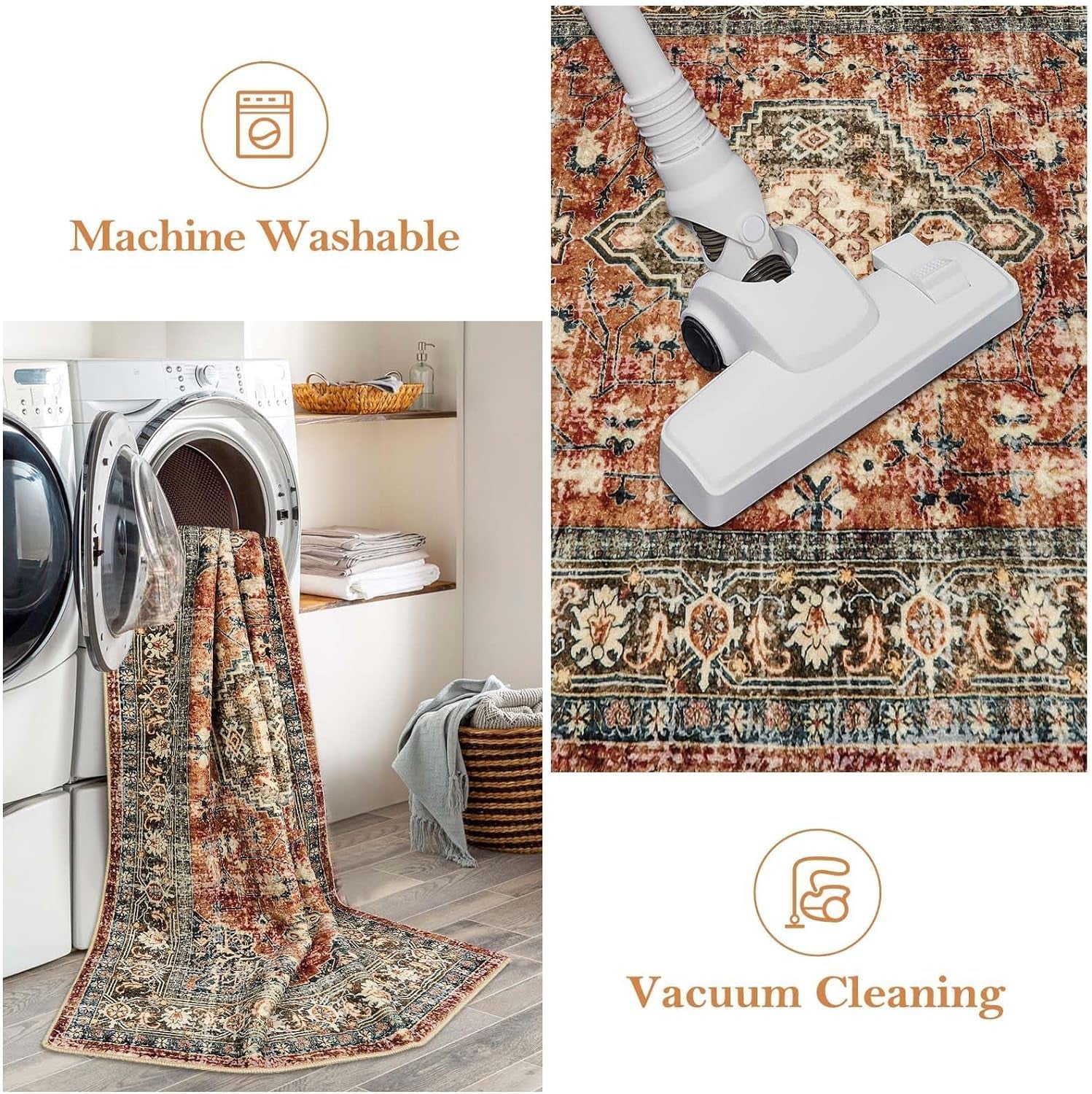 Oriental Hallway Runner Rug Non Slip, 2.5X8 Kitchen Washable Runner Soft Hallway Rug, Traditional Ultra-Thin Carpet for Bathroom Entryway ‎Laundry Room Eleanor, Brick Red