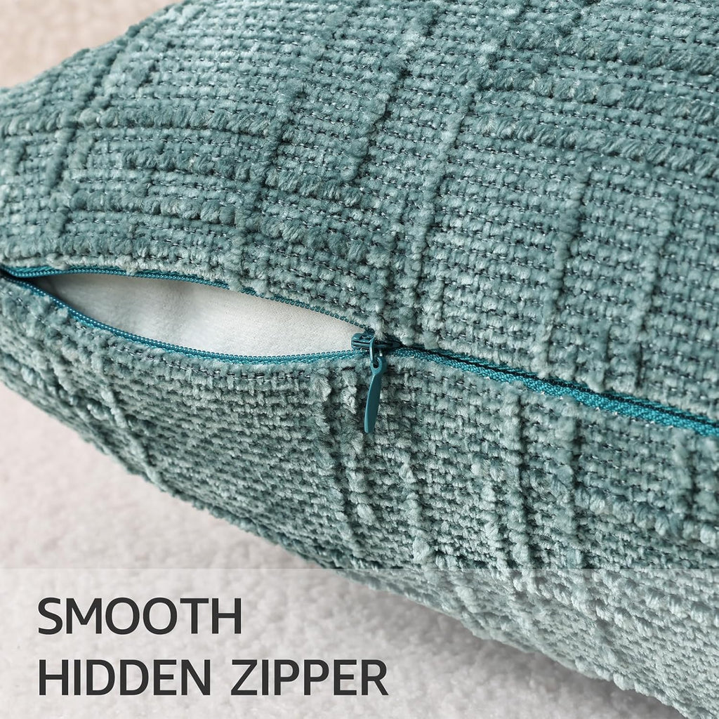 Textured Chenille Throw Pillow Covers 18X18 Set of 2 Teal | Fall Modern Farmhouse Soft Cozy Slubby Couch Pillow Cases Boho Decorative Pillow Cases for Bed Sofa Living Room Home Decor