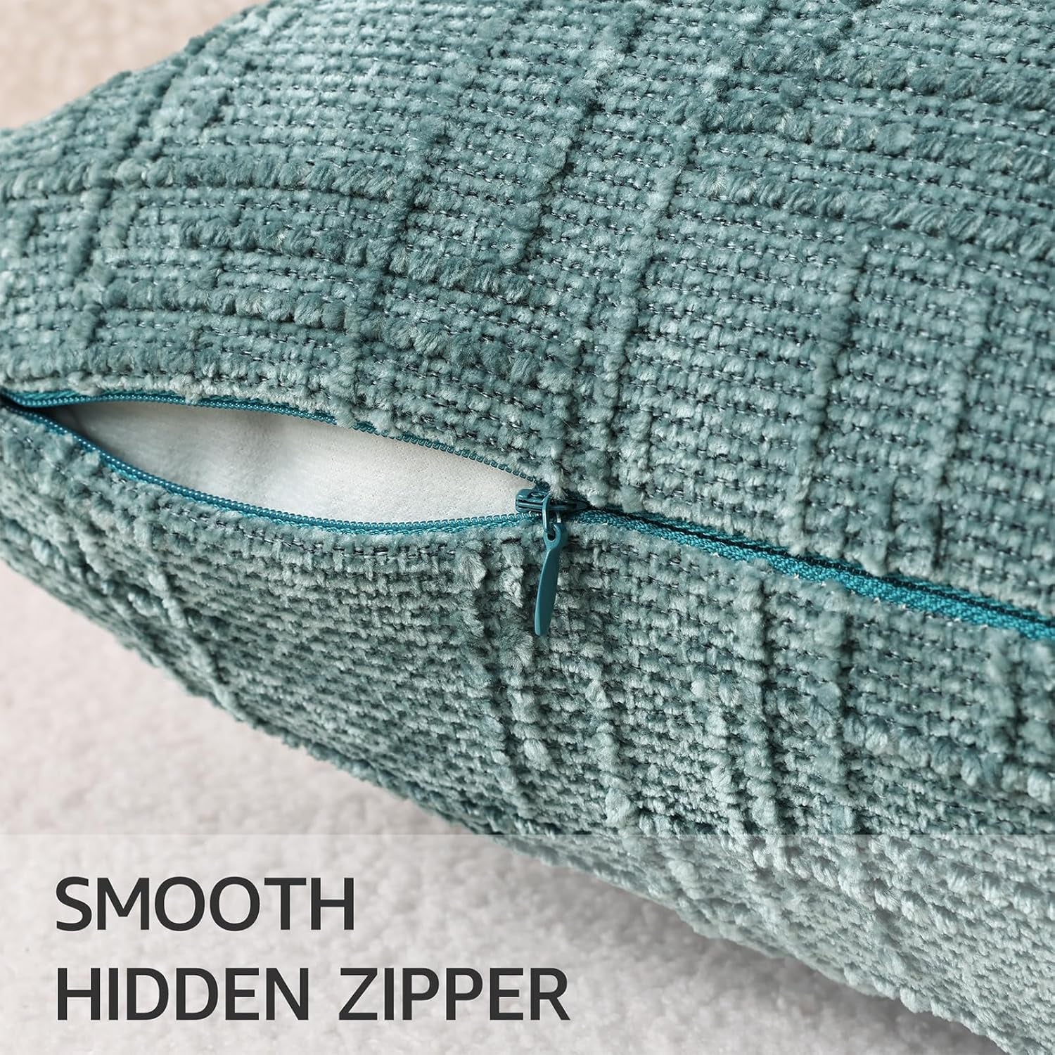 Textured Chenille Throw Pillow Covers 18X18 Set of 2 Teal | Fall Modern Farmhouse Soft Cozy Slubby Couch Pillow Cases Boho Decorative Pillow Cases for Bed Sofa Living Room Home Decor