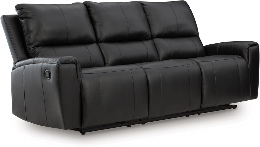 Signature Design by Ashley Glassmere 3-Seat Leather Reclining Sofa, Black | 100% Top Grain Leather Contact Areas, Matching Faux Leather Sides, 3-Seat Sofa Design, Contemporary Living Room Style