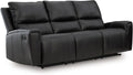 Signature Design by Ashley Glassmere 3-Seat Leather Reclining Sofa, Black | 100% Top Grain Leather Contact Areas, Matching Faux Leather Sides, 3-Seat Sofa Design, Contemporary Living Room Style