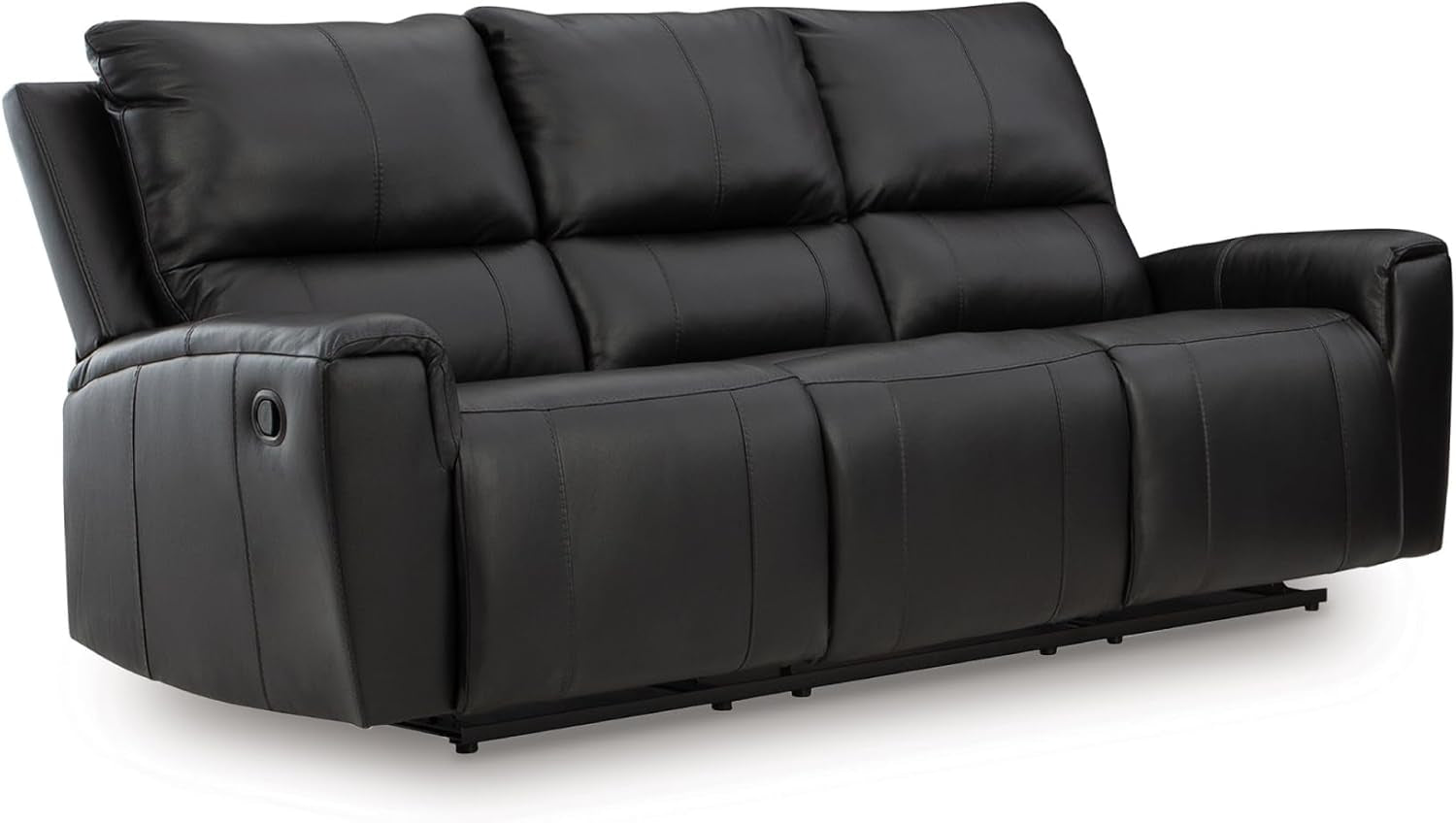 Signature Design by Ashley Glassmere 3-Seat Leather Reclining Sofa, Black | 100% Top Grain Leather Contact Areas, Matching Faux Leather Sides, 3-Seat Sofa Design, Contemporary Living Room Style