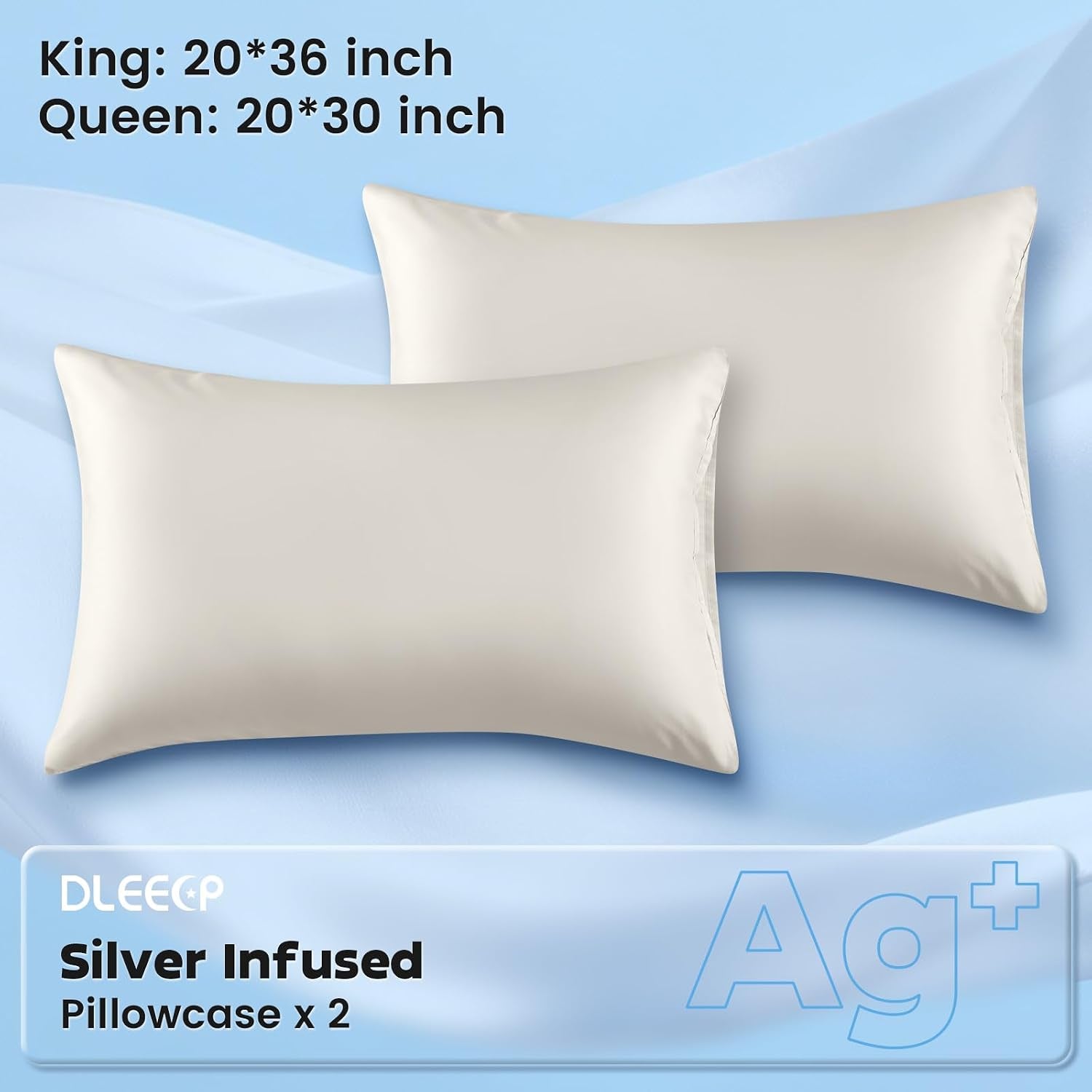 Silver Infused Pillowcases – Cooling Pillow Cases with Silk, Softness Breathable Temperature-Regulating Pillow Cover, Odor Control Freshness Sleep for Hot Sleepers - King 20"X36”, 2 Pack, White