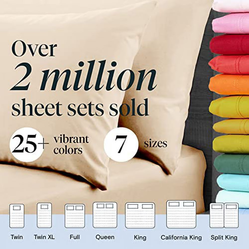 Full Cooling Sheets Microfiber Bed Sheet Set, Wrinkle Free Breathable, Deep Pocket 18", Cream, 6 Piece