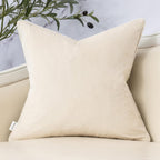Beige Square Throw Pillow Cover Wavy Velvet Cushion Cover Modern Zippered Pillowcase for Sofa Couch Bedroom Living Room Chair, 18 X 18 Inch