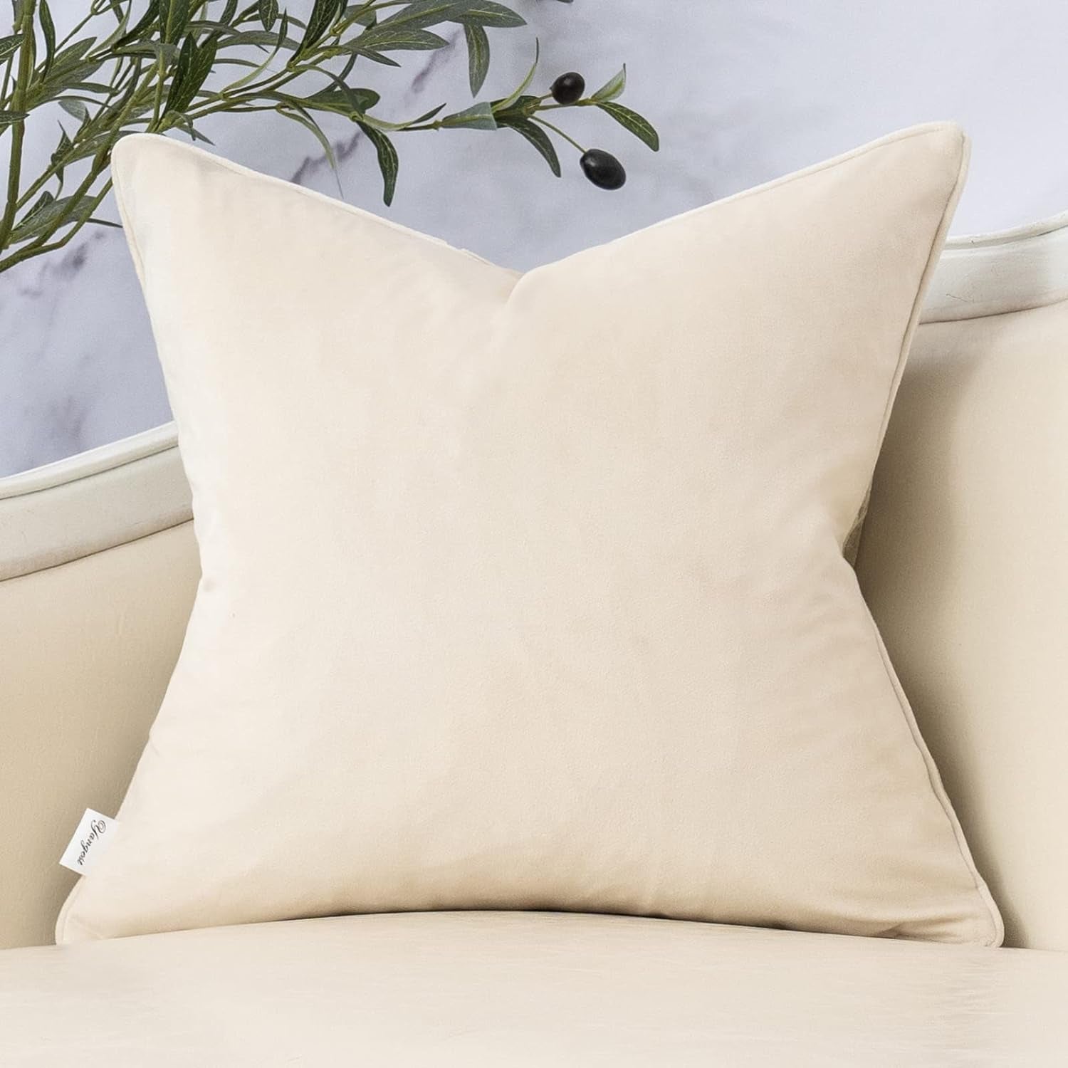 Beige Square Throw Pillow Cover Wavy Velvet Cushion Cover Modern Zippered Pillowcase for Sofa Couch Bedroom Living Room Chair, 18 X 18 Inch