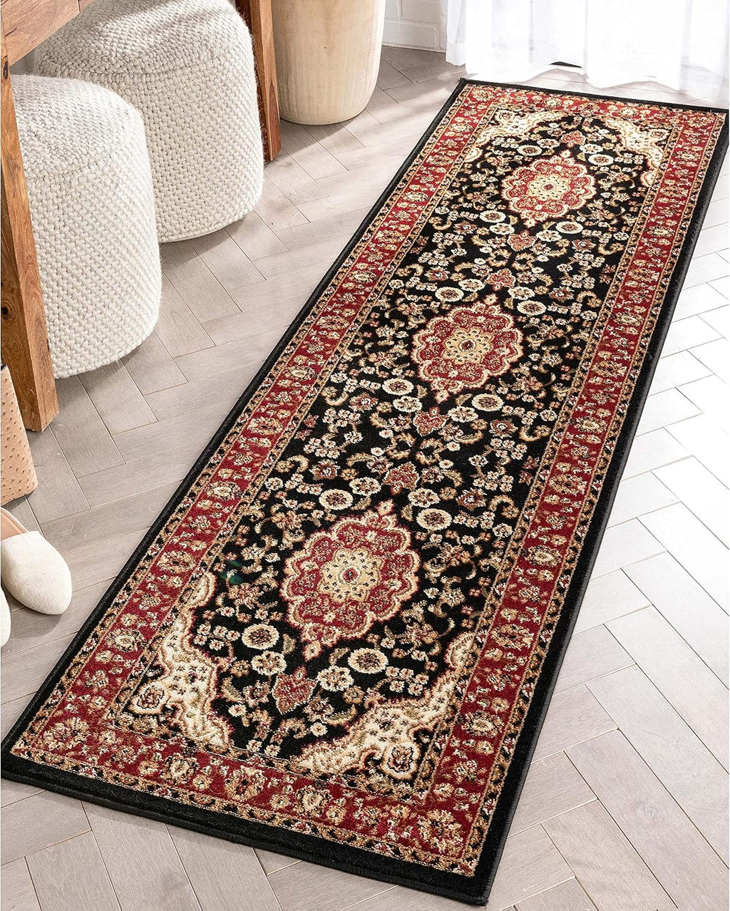 Barclay Collection Medallion Kashan Black 2X7 Runner Rug - for Hallways, Kitchens, and Entryways