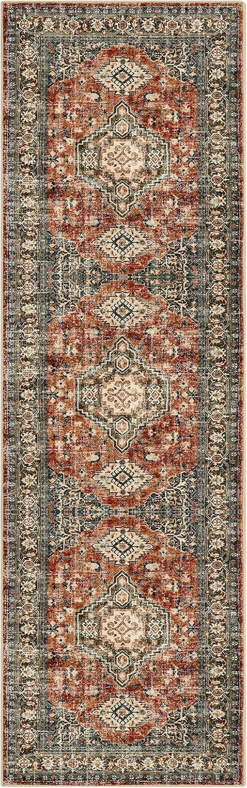 Oriental Hallway Runner Rug Non Slip, 2.5X8 Kitchen Washable Runner Soft Hallway Rug, Traditional Ultra-Thin Carpet for Bathroom Entryway ‎Laundry Room Eleanor, Brick Red