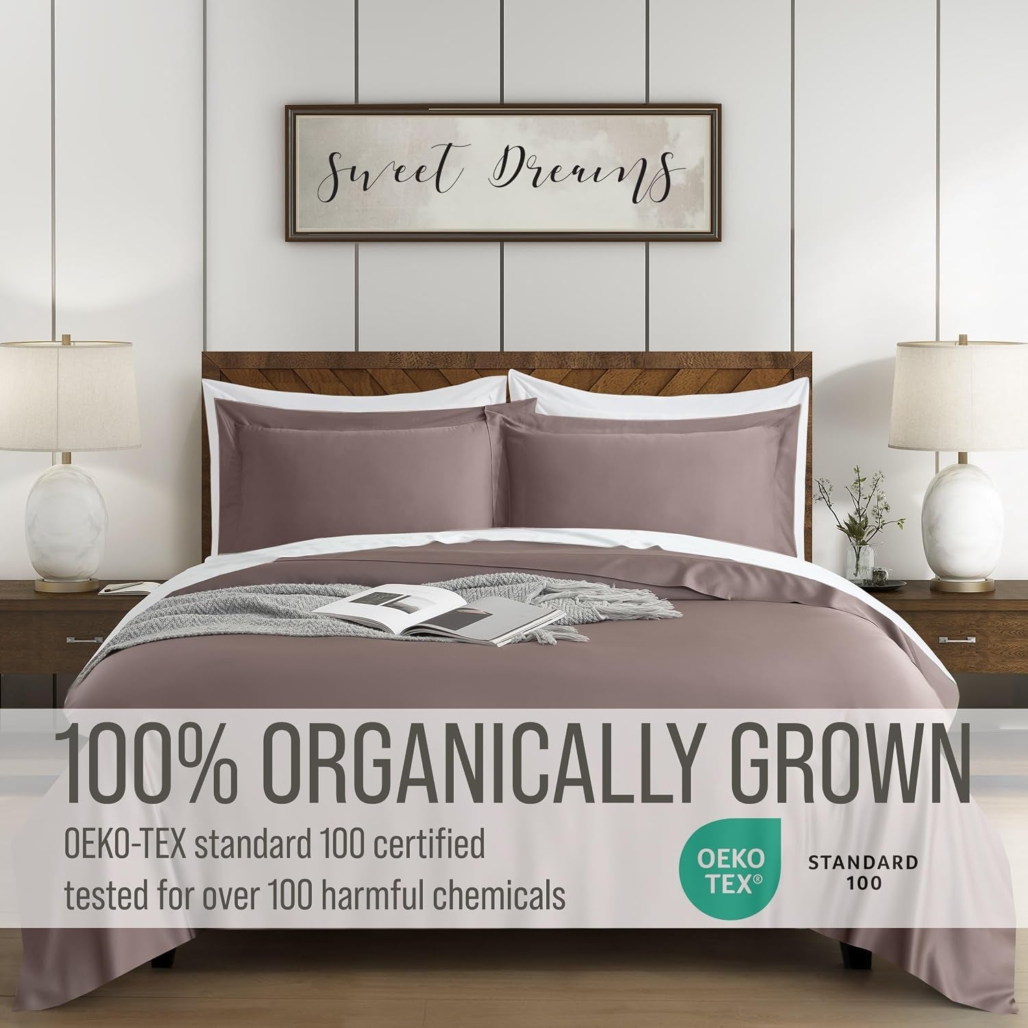 Bella Coterie | Luxury Bamboo Viscose King Size Duvet Cover Set | Organically Grown | Cooling | Ultra Soft | 8 Corner Ties | 2 Pillow Shams | 106" X 94" | No Insert [Mocha]