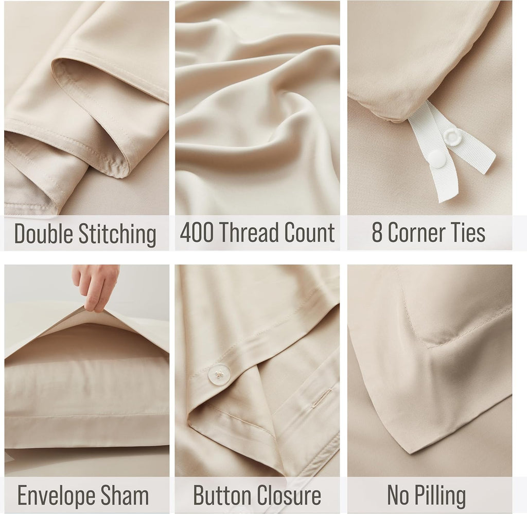 Bella Coterie | Luxury Bamboo Viscose King Size Duvet Cover Set | Organically Grown | Cooling | Ultra Soft | 8 Corner Ties | 2 Pillow Shams | 106" X 94" | No Insert [Dune]