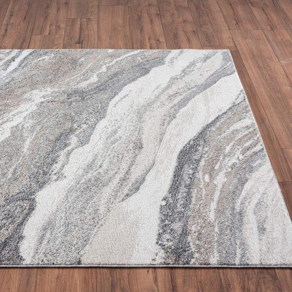 Abstract Art Deco Area Rug Grey 2X3 | Marble Swirl Pattern, Medium Pile, Living Room Carpet