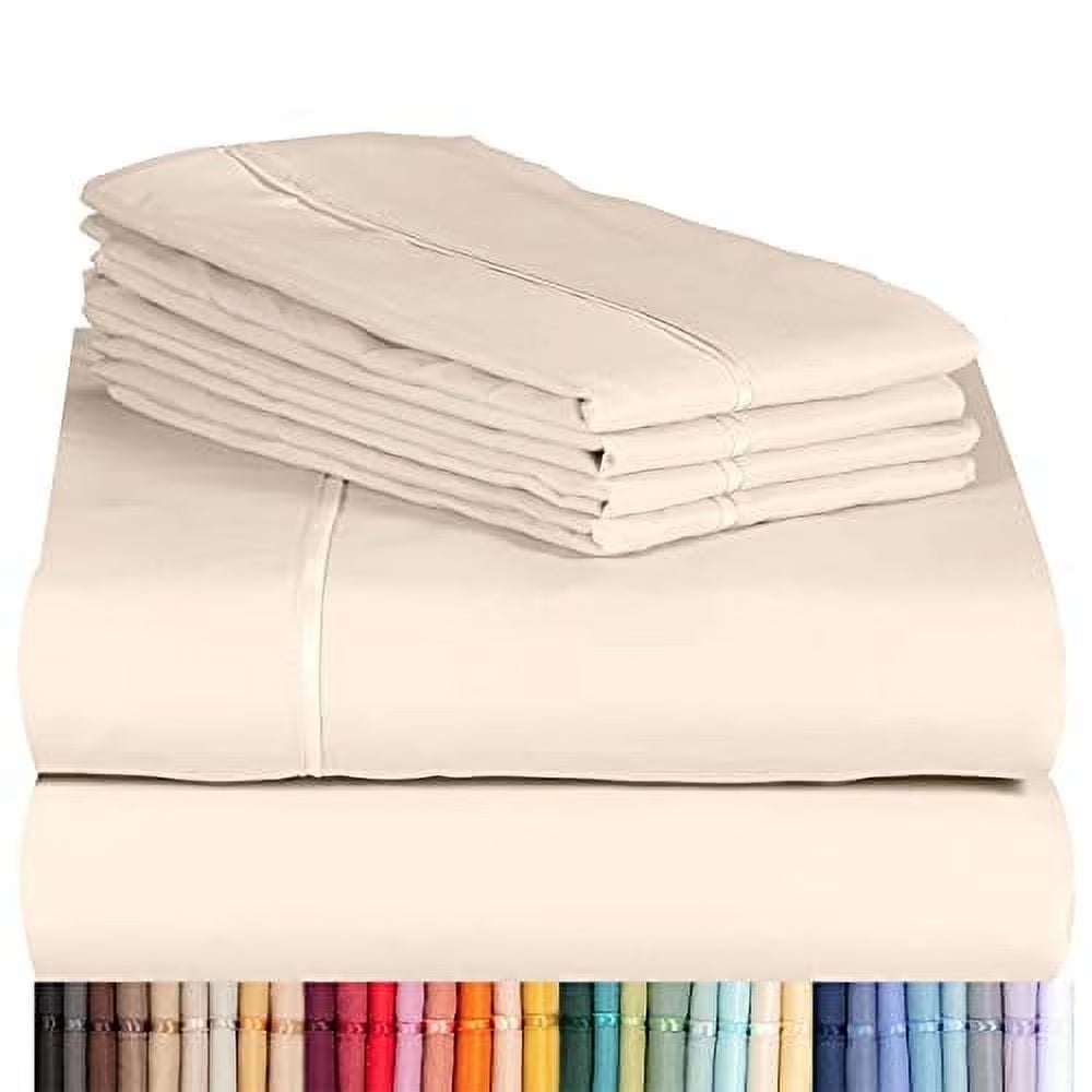 Full Cooling Sheets Microfiber Bed Sheet Set, Wrinkle Free Breathable, Deep Pocket 18", Cream, 6 Piece