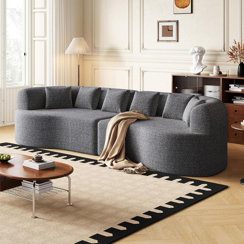 106.3" Curved Sectional Sofa, Oversized Cloud Couch with 6 Pillows, Deep Seat Sofa for Living Room, Guest, Bedroom, No Assembly Required, Gray