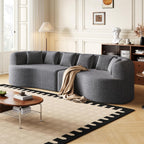 106.3" Curved Sectional Sofa, Oversized Cloud Couch with 6 Pillows, Deep Seat Sofa for Living Room, Guest, Bedroom, No Assembly Required, Gray