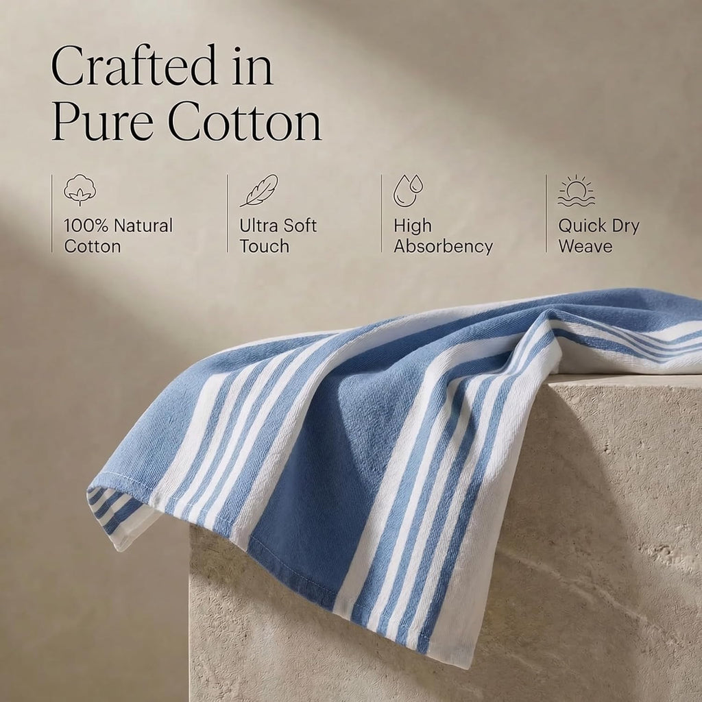Kitchen Towels 100% Cotton Dish Towels for Kitchen (Set of 6) 20”X30” Dish Cloths Highly Absorbent Kitchen Linen Set with Hanging Loop Perfect for Drying Dishes Cleaning Towels-Blue White