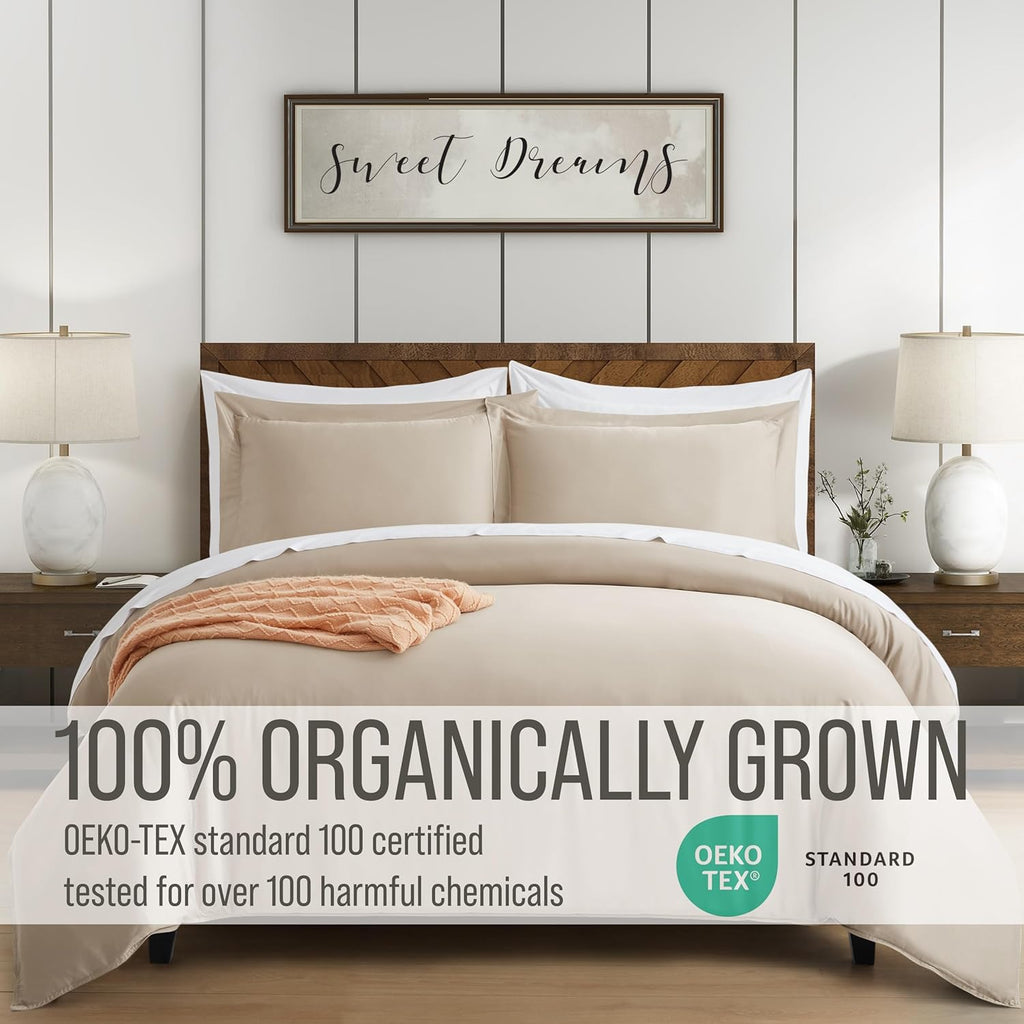 Bella Coterie | Luxury Bamboo Viscose King Size Duvet Cover Set | Organically Grown | Cooling | Ultra Soft | 8 Corner Ties | 2 Pillow Shams | 106" X 94" | No Insert [Dune]