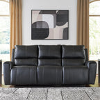 Signature Design by Ashley Glassmere 3-Seat Leather Reclining Sofa, Black | 100% Top Grain Leather Contact Areas, Matching Faux Leather Sides, 3-Seat Sofa Design, Contemporary Living Room Style