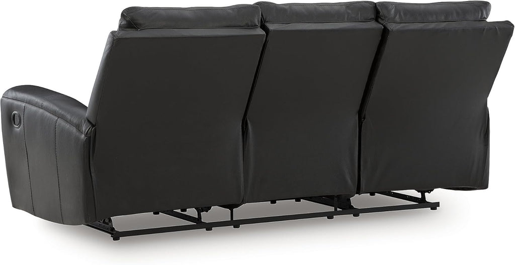 Signature Design by Ashley Glassmere 3-Seat Leather Reclining Sofa, Black | 100% Top Grain Leather Contact Areas, Matching Faux Leather Sides, 3-Seat Sofa Design, Contemporary Living Room Style