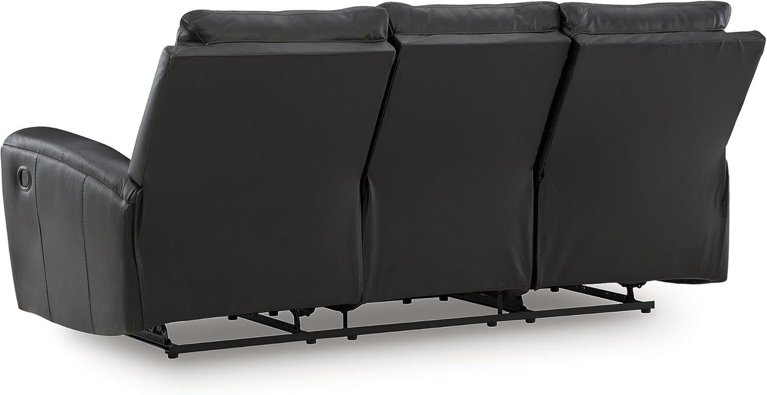 Signature Design by Ashley Glassmere 3-Seat Leather Reclining Sofa, Black | 100% Top Grain Leather Contact Areas, Matching Faux Leather Sides, 3-Seat Sofa Design, Contemporary Living Room Style