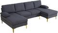 Modular Sectional Sofa, U-Shaped Couch with Pillow, Comfy Cozy Corner Sofas for Modern Living Room/Bedroom/Office/Apartment, Off-Grey Flannel