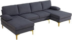 Modular Sectional Sofa, U-Shaped Couch with Pillow, Comfy Cozy Corner Sofas for Modern Living Room/Bedroom/Office/Apartment, Off-Grey Flannel