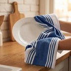 Kitchen Towels 100% Cotton Dish Towels for Kitchen (Set of 6) 20”X30” Dish Cloths Highly Absorbent Kitchen Linen Set with Hanging Loop Perfect for Drying Dishes Cleaning Towels-Blue White
